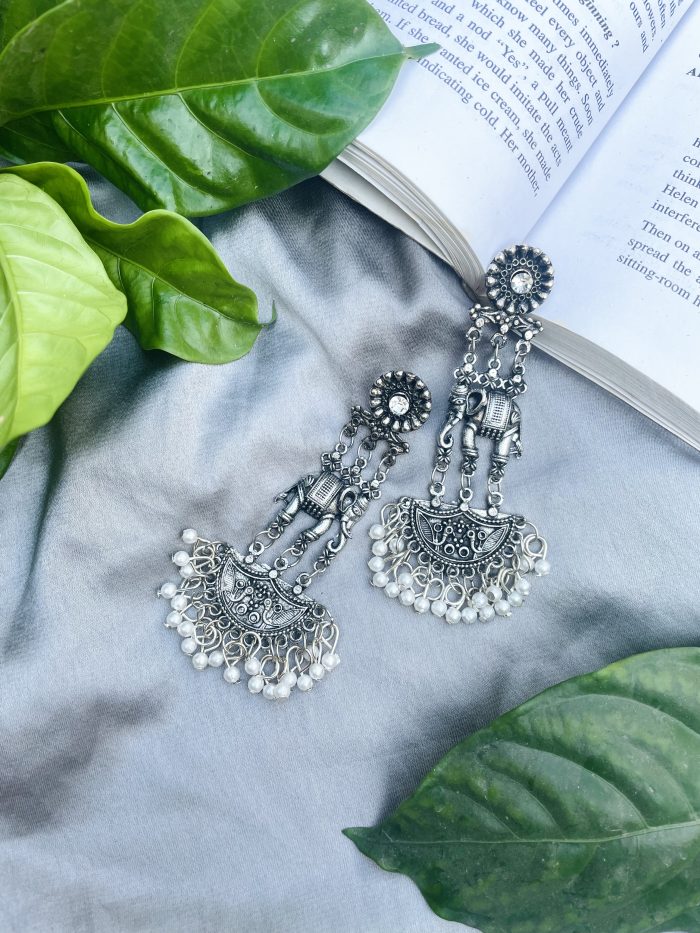Elephant with white multi strand earrings - Image 2