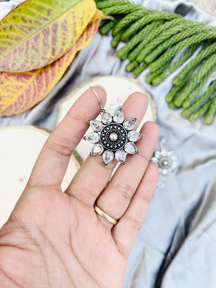 Flower German silver Earrings - Image 5