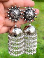 White bead jhumki