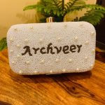 Square Pearl clutch with big beads embroidered