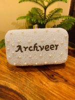 Square Pearl clutch with big beads embroidered