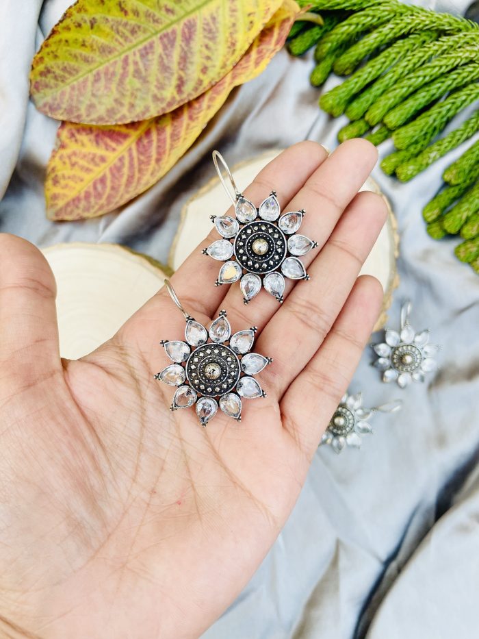 Flower German silver Earrings - Image 2