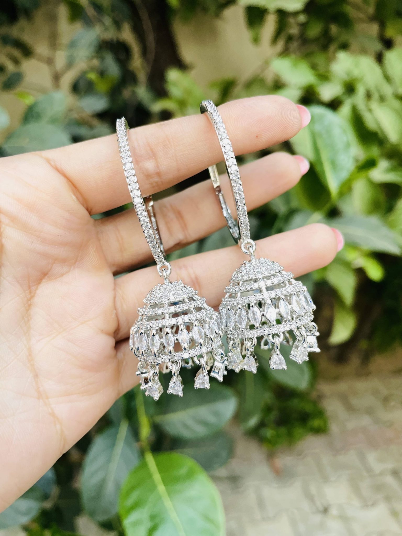 Shop Designer Silver Chaand Bali Earrings Festive Wear Online at Best Price  | Cbazaar