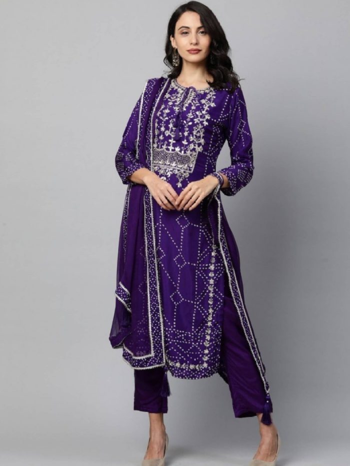 Purple pant suit with dupatta - Image 1