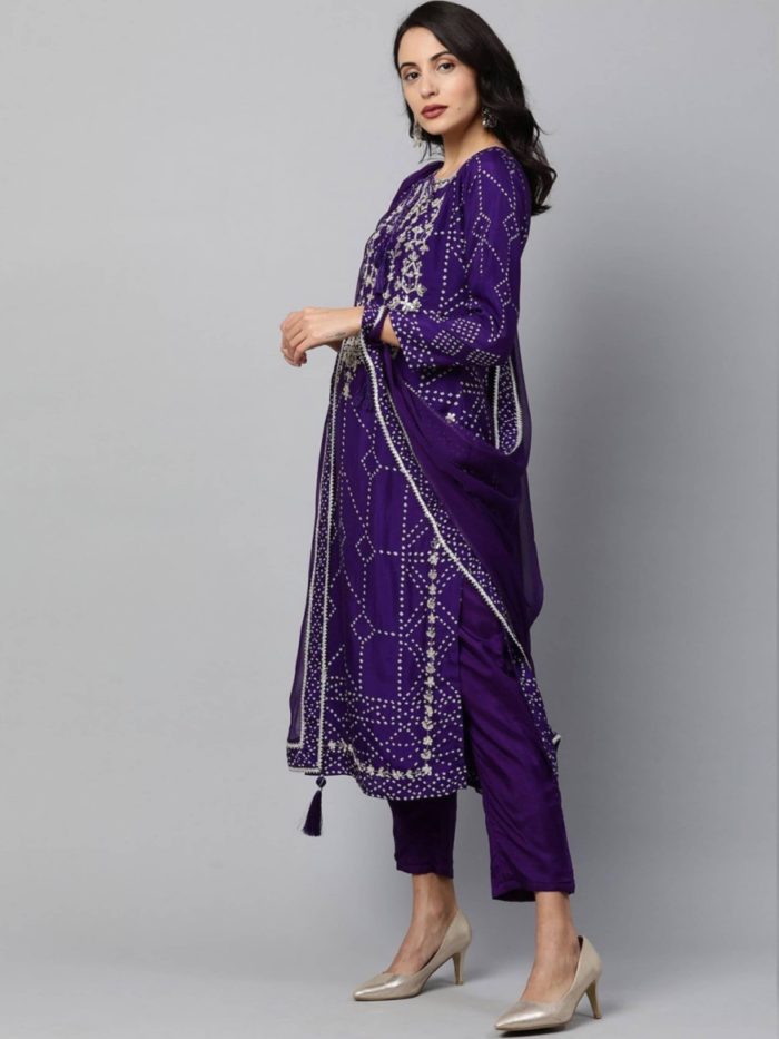 Purple pant suit with dupatta - Image 2