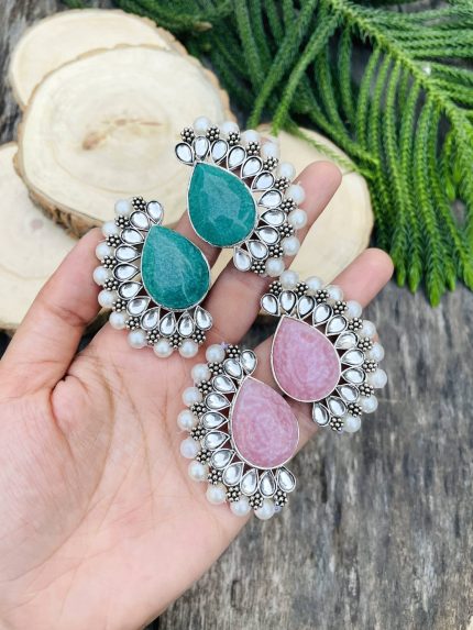 Gunjan earrings turquoise and pink