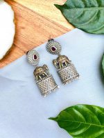 Dual tone brass elephant earrings