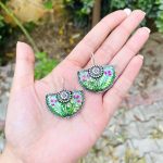 Green hand painted earrings