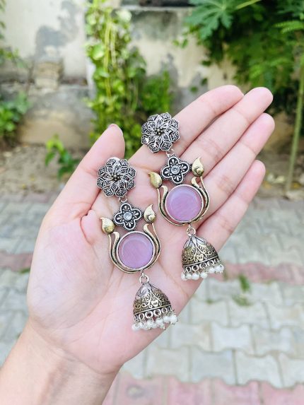 Salima brass earrings pink