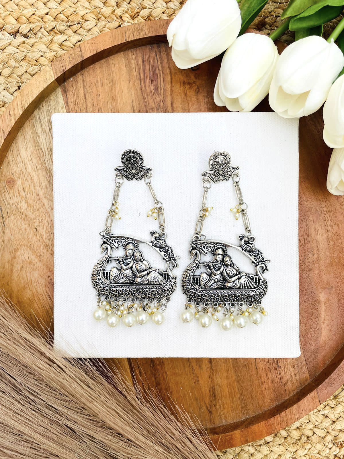 Radha Krishna Silver Designer Earring, Hand Painted Radha Krishna, Handmade  Painting, Dangle Earrings for Women, Indian Jewelry, Love Symbol - Etsy