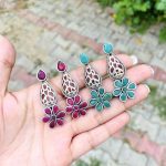 Cute leaf flower brass earrings