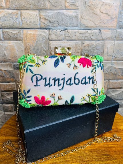 Name embroidery clutch