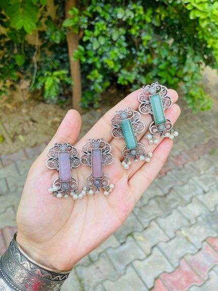 Rectangle brass earrings