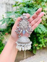 Manchali brass jhumka grey - Image 2