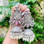 Manchali brass jhumka pink