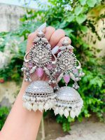Manchali brass jhumka pink
