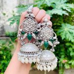 Manchali brass jhumka green