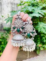 Manchali brass jhumka green