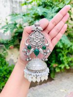Manchali brass jhumka green - Image 2