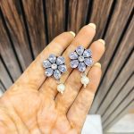 Flower with pearl brass earrings