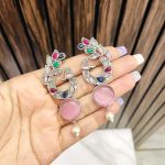 Peacock with multi stone brass earrings
