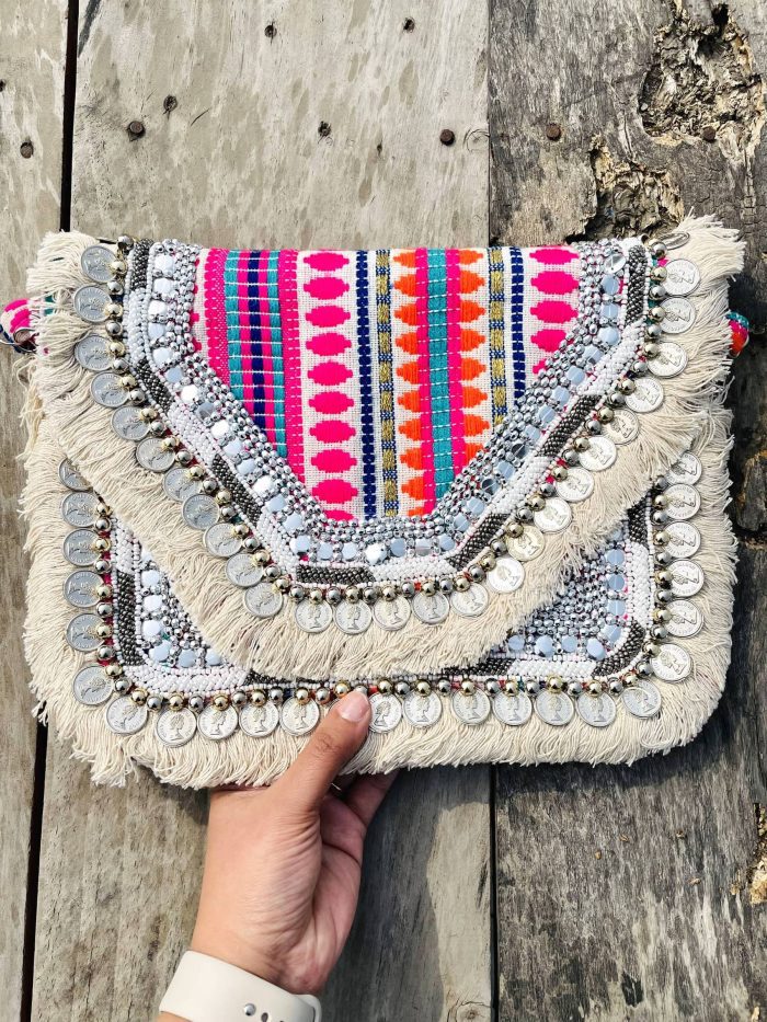 Pink stripe Boho handbag - Image 2