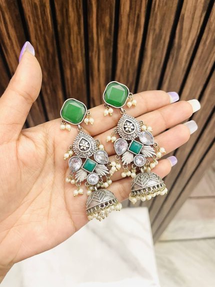 Shakti brass earrings green
