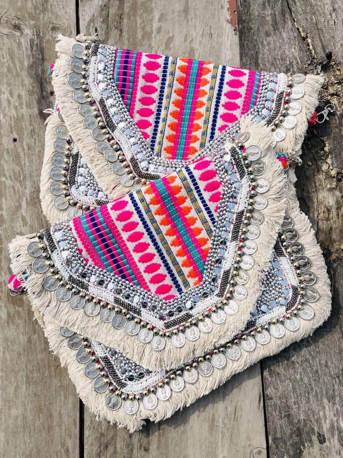 Pink stripe Boho handbag - Image 1