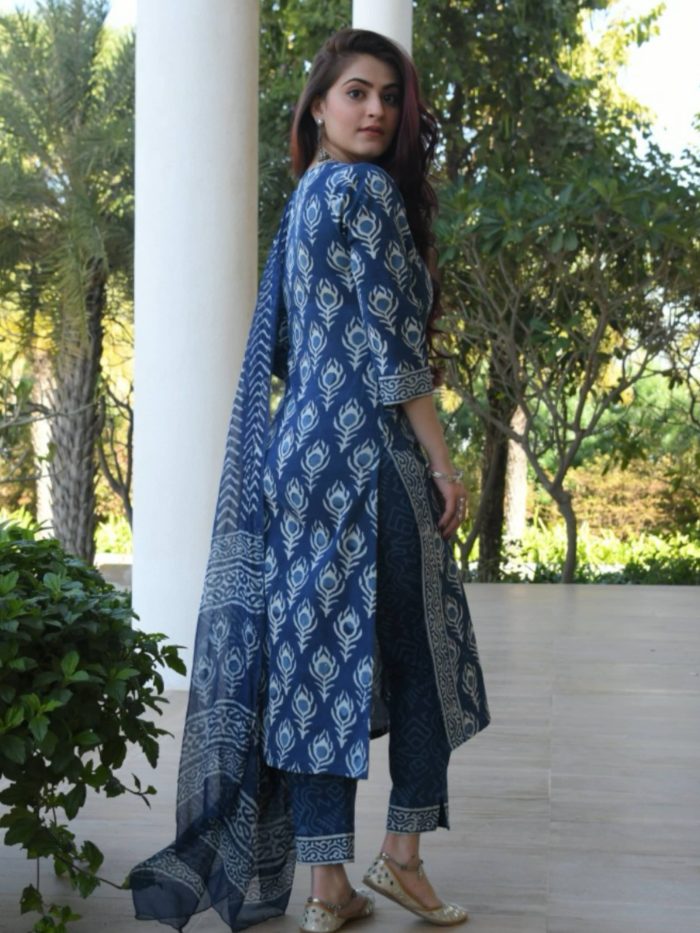 blue printed pant suit with dupatta - Image 2