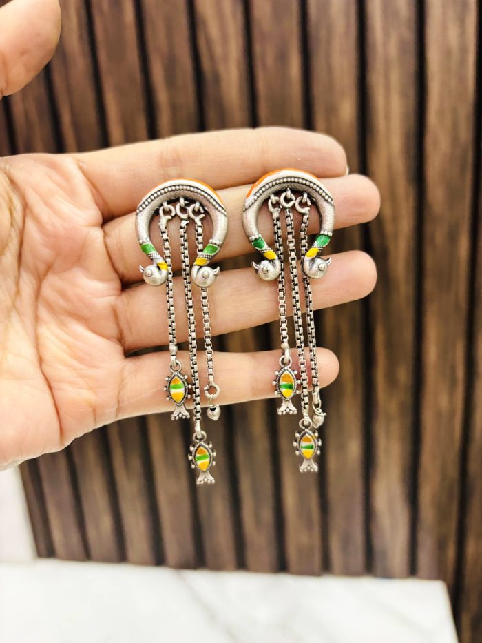 Peacock machli brass earrings - Image 2