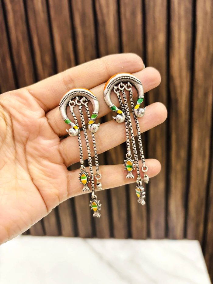 Peacock machli brass earrings - Image 1