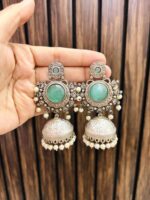 Seema brass jhumka Mint - Image 3