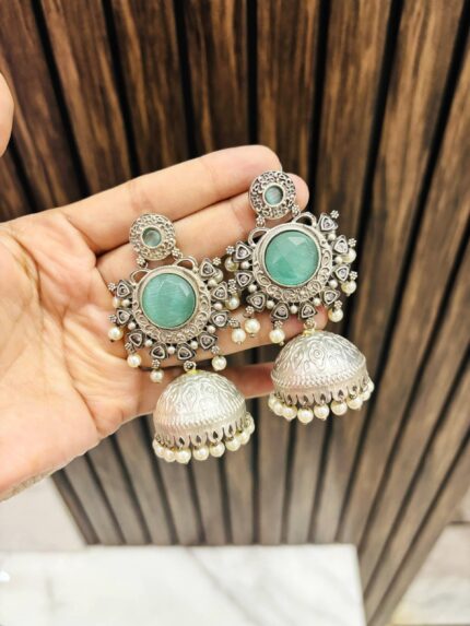 Seema brass jhumka Mint
