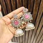 Seema brass jhumka Pink
