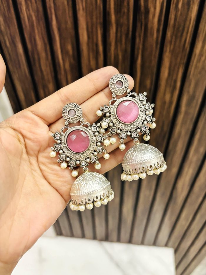Seema brass jhumka Pink - Image 1