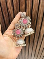 Seema brass jhumka Pink - Image 2