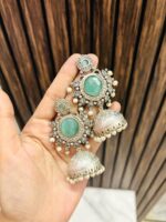 Seema brass jhumka Mint - Image 2