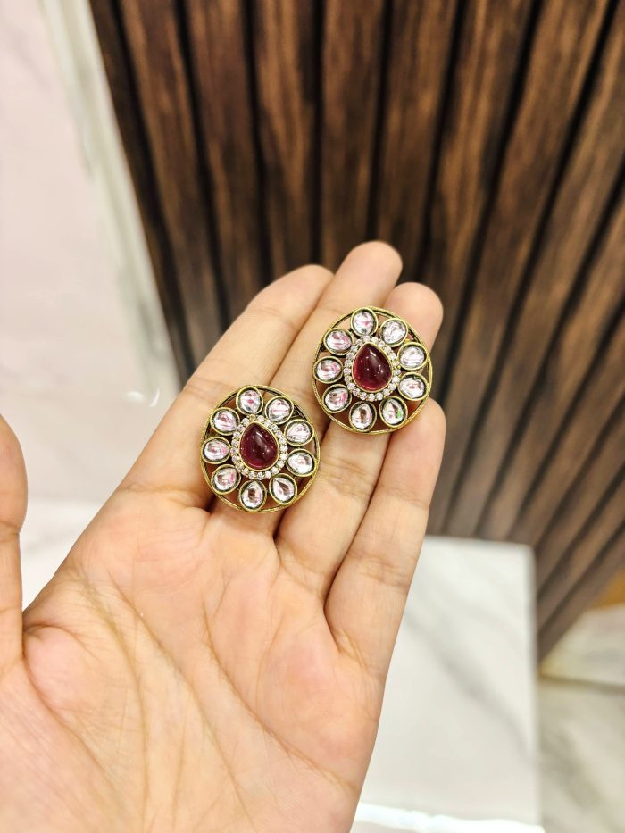 Satveer ad kundan Earrings Ruby - Image 1