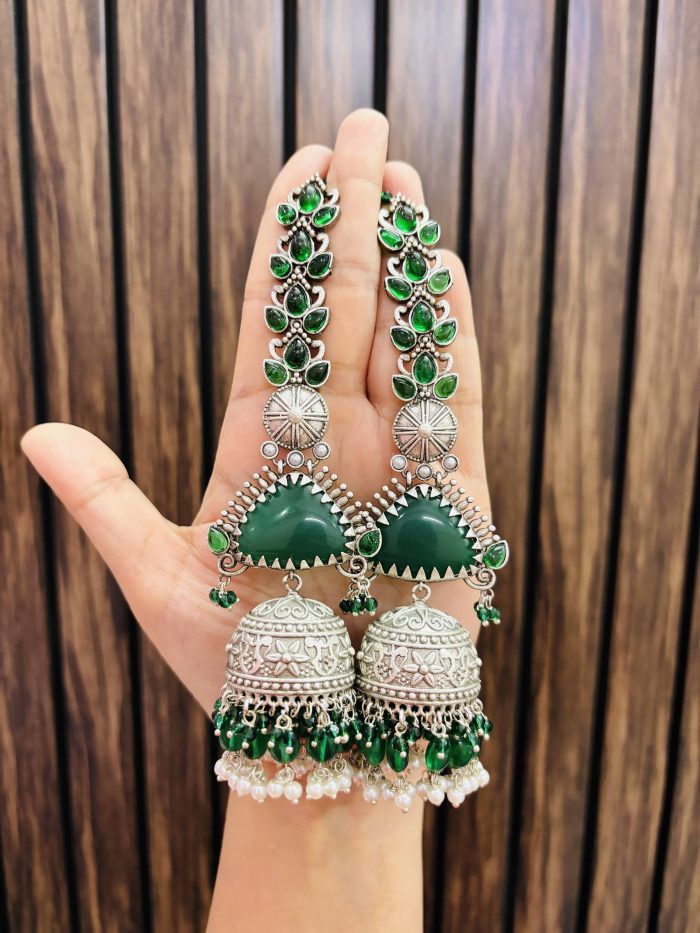 Mouli brass jhumka Green - Image 1
