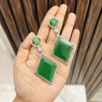 Fatima big ad stone earrings Green