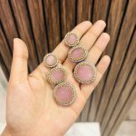 Three circle monalisa stone earrings pink