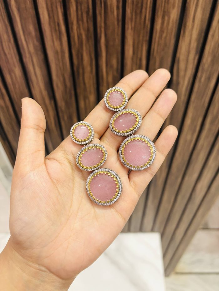 Three circle monalisa stone earrings pink - Image 1