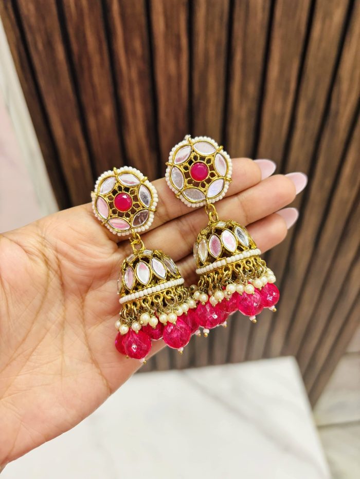Flower mirror jhumka Ruby - Image 1