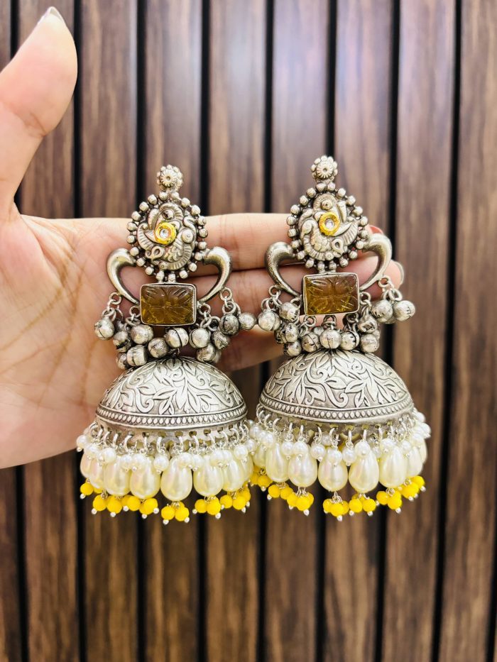 Kritika brass Jhumka Yellow - Image 1