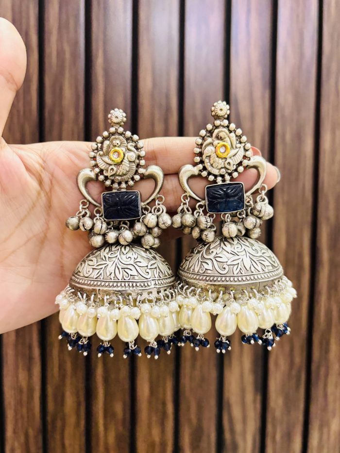 Kritika brass Jhumka Blue - Image 1