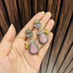 One cow brass Earrings pink