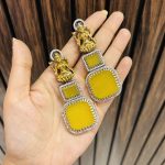 Lakshmi brass Ad big stone earring Yellow