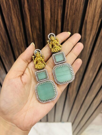 Lakshmi brass Ad big stone earring Mint