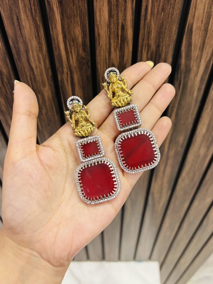 Lakshmi brass Ad big stone earring Ruby - Image 1