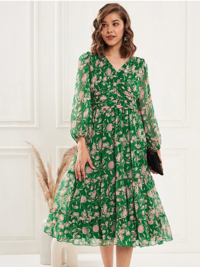 Green floral dress - Image 1
